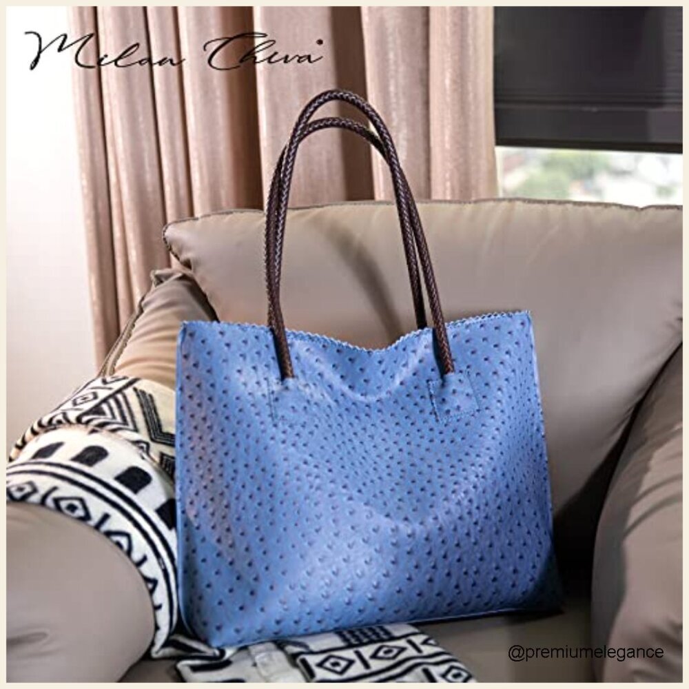 Large Vegan Leather Tote Bag with Zipper, Fits 15" Laptop, Hobo Style - Picture 3 of 7